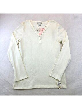 FDJ French Dressing Women's Rib Henley V Neck Top XL Cream Capsule Minimalist